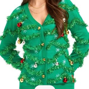 Women's Gaudy Garland Ugly Christmas Cardigan Sweater